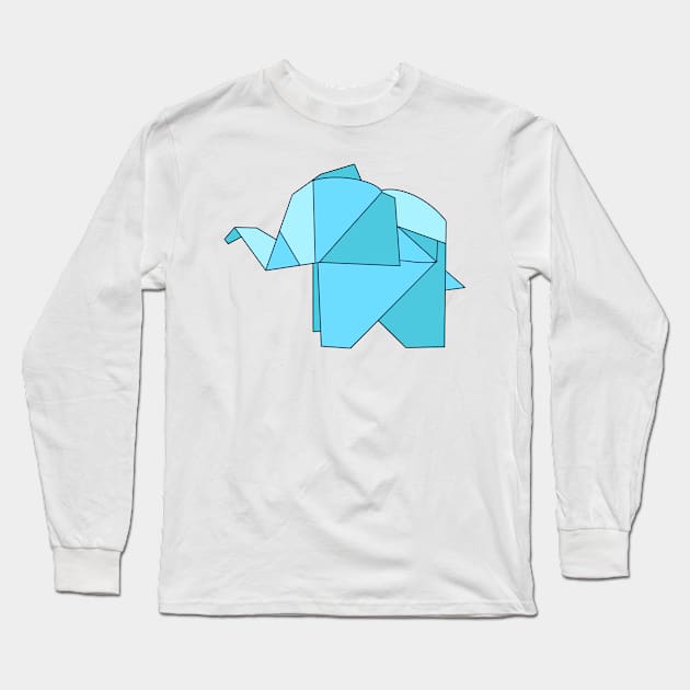 Blue origami elephant Long Sleeve T-Shirt by CalliesArt